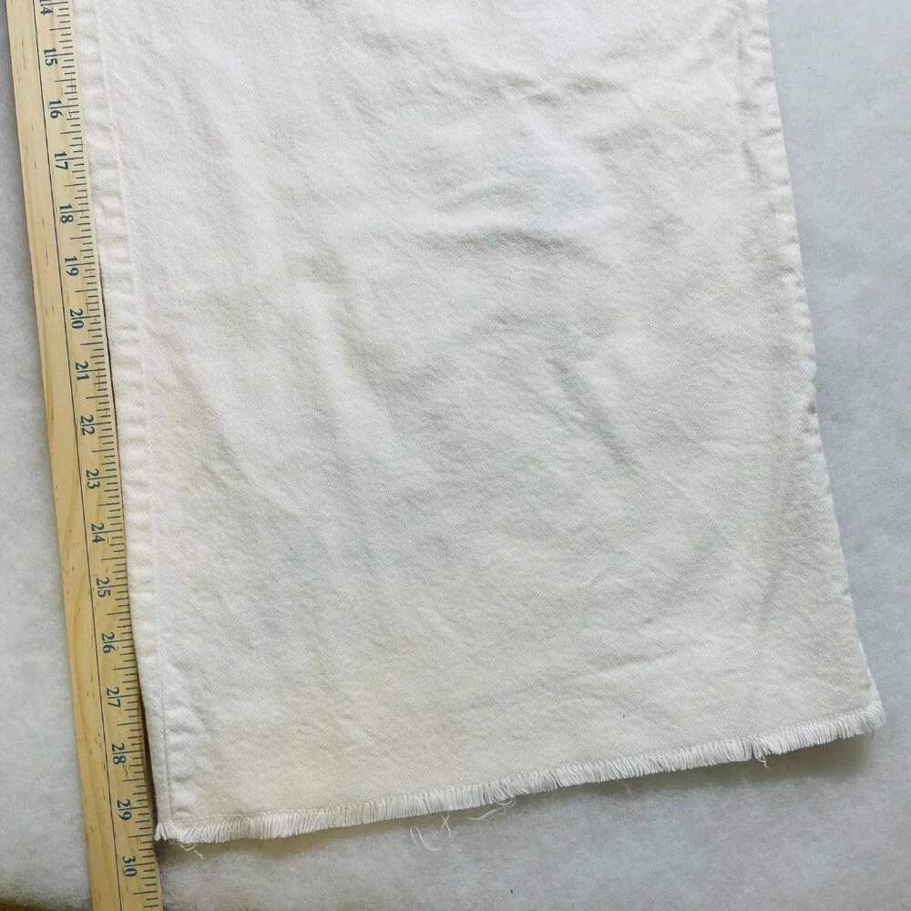 Every Womens Ivory High Rise Frayed Hem Drawstring Waist Wide Leg Pants Size 14